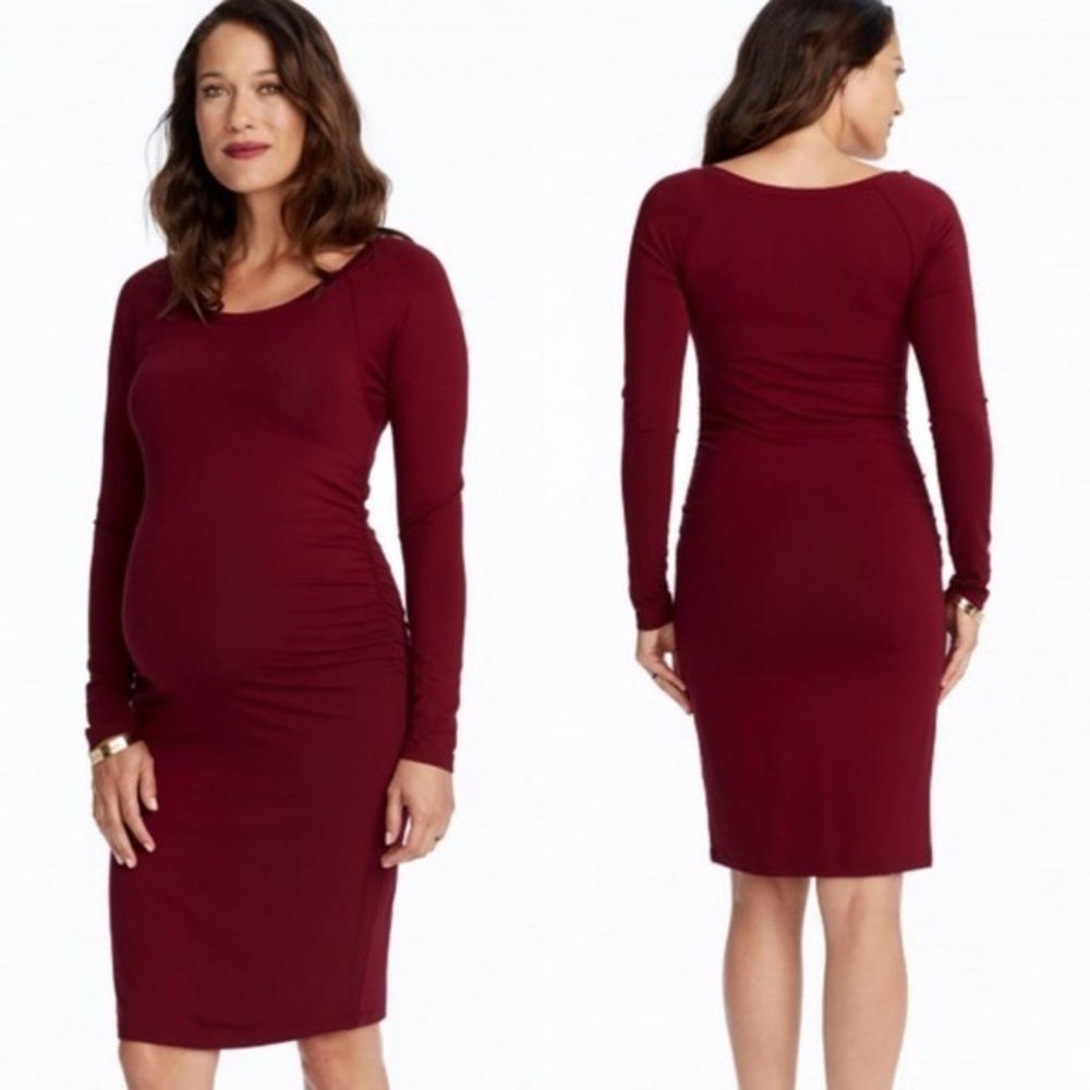 Rosie Pope long sleeve‎ cinched dress burgundy L